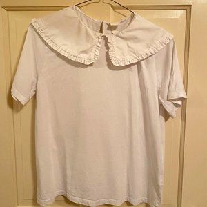 H&M white short-sleeve ruffle crewneck T-shirt